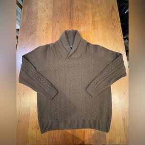 Joe Gionfriddo Mens Italy Shawl Collar Sweater Brown Wool X-Large Cable Knit